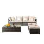 4 Piece Rattan Garden Patio Furniture Set - Sofa Ottoman Coffee Table With Waterproof Cover - Grey