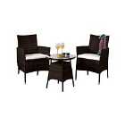 3Pc Rattan Bistro Set Garden Patio Furniture - 2 Chairs & Coffee Table - Chocolate Brown