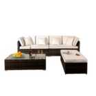 4 Piece Rattan Garden Patio Furniture Set - Sofa Ottoman Coffee Table With Waterproof Cover - Chocolate Brown