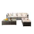 4 Piece Rattan Garden Patio Furniture Set - Sofa Ottoman Coffee Table - Grey