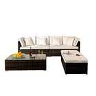 4 Piece Rattan Garden Patio Furniture Set - Sofa Ottoman Coffee Table - Chocolate Brown