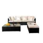 4 Piece Rattan Garden Patio Furniture Set - Sofa Ottoman Coffee Table With Waterproof Cover - Black