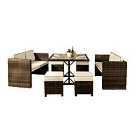 7Pc Rattan Garden Patio Furniture Set - 2 Sofas 4 Stools & Dining Table - Chocolate Brown