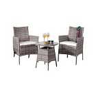 3Pc Rattan Bistro Set Garden Patio Furniture - 2 Chairs & Coffee Table - Grey