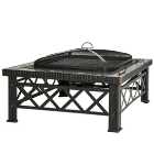 Outsunny 76cm Square Garden Fire Pit Table w/ Poker Mesh Cover Log Grate