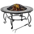 Outsunny Firepit Fire Bowl W/ Grill Spark Screen Cover Poker Bonfire Patio