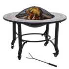 Outsunny Firepit on Wheels Fire Bowl W/ Grill Spark Screen Cover Poker