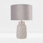 First Choice Lighting Peacock Grey Ceramic Table Lamp With Shade