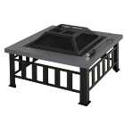 Outsunny Fire Pit Heater Square Table Patio Backyard Metal Black 86cm Outdoor