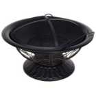 Outsunny 76cm Round Garden Firepit with Poker, Cover,Wood Log Grade