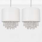 First Choice Lighting Set of 2 Ivory Faux Silk Jewelled Pendant Shades