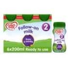 Cow & Gate 2 Follow On Baby Milk Formula Liquid 6-12 Months Multipack 6 x 200ml