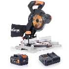 Evolution R185CMS-Li Cordless 185mm Compound Mitre Saw with 4.0Ah 18V Li-Ion EXT Battery, Rapid Charger & Multi-Material Blade
