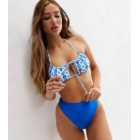 ONLY Blue Floral Cut Out Bikini Top