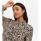 Petite Brown Leopard Print Collared Long Shirt