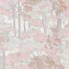 Wilko Easy Tranquil Woodland Pink Wallpaper