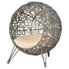 PawHut Woven Rattan Elevated Cat Bed Grey