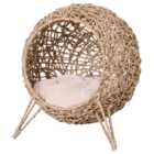 PawHut Woven Rattan Elevated Cat Bed Natural
