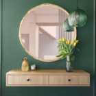 Green Decore Zenith Organic Circular Brass Wall Mirror With Pink Glass Metal Frame Brass 91Cm Round