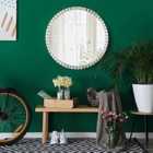 Green Decore Array Antique Plated Nickel Wall Mirror Metal Frame Silver 60Cm Round