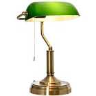 HOMCOM Banker's Table Lamp With Bronze Base Green Glass Shade Pull Rope Switch