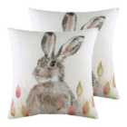 Evans Lichfield Hedgerow Hare Twin Pack Polyester Filled Cushions White