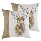 Evans Lichfield Hessian Stag Twin Pack Polyester Filled Cushions White 43 x 43cm