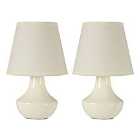 Premier Housewares Set of 2 Table Lamps in Cream Ceramic