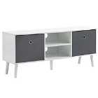 HOMCOM Modern TV Cabinet Stand With Fabric Pull Out Drawers White And Grey
