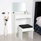 HOMCOM Two Piece Dressing Table Set With Padded Stool Flip Up Mirror White