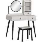 HOMCOM Dressing Table Set With 3 Drawers Storage Shelves And Stool Grey