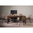 Cannes Dark Oak 8-10 Seater Dining Table & 8 Fontana Tan Faux Suede Fabric Chairs Black Legs