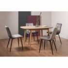 Tuska Scandi Oak 4 Seater Dining Table & 4 Mondrian Grey Velvet Fabric Chairs With Black Legs