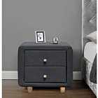 SleepOn Pair Of Linen Fabric 2 Drawer Bedside Tables With Oak Feet And Handles Grey