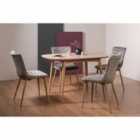 Tuska Scandi Oak 4 Seater Dining Table & 4 Eriksen Grey Velvet Fabric Chairs With Grey Rustic Oak Effect Legs