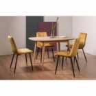 Tuska Scandi Oak 4 Seater Dining Table & 4 Mondrian Mustard Velvet Fabric Chairs With Black Legs