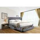 SleepOn Silver Crushed Velvet Upholstered 4 Drawer Bed Frame With Winged Headboard King Size
