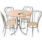 Teknik Deluxe Bistro Set with a Light Wood Table and Four Chrome-Framed Chairs