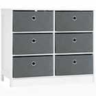 HOMCOM 6 Fabric Pull Out Drawer Storage Dresser White And Grey