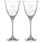 Diamante Home 50Th Anniversay/Birthday Wine Glasses Adorned With Swarovski Crystals - Set Of 2