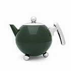Bredemeijer Teapot Double Wall Bella Ronde Design 1.2L In Dark Green With Chrome Fittings