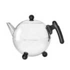 Bredemeijer Teapot Double Wall Bella Ronde Design 1.2L In Polished Steel Finish With Black Fittings