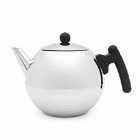 Bredemeijer Teapot Double Wall Bella Ronde Design 1.2L In Polished Steel Finish With Flat Base & Black Fittings