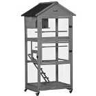 Pawhut Bird Cage Mobile Wooden Aviary With Wheel Perch Nest Ladder Tray - Grey