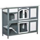Pawhut Two-tier Wooden Rabbit Hutch With Openable Roof Slide-out Tray Ramp - Grey