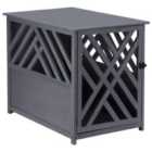 Pawhut Two-in-one Wooden Dog Cage Side Table With Lockable Door - Grey