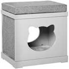 Pawhut Cat House Bed Kitten Cave Cube Indoor With Soft Cushion Sisal Scratching Pad - Grey