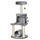 Pawhut Cat Tree Tower Activity Centre With Jute Post Bed Tunnel Perch Hanging Toy - Grey