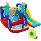 Outsunny Kids Bounce Castle Slide Trampoline Pool Climbing Wall With Inflator