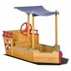 Outsunny Kids Wooden Sand Pit Sandbox Pirate Sandboat Outdoor With Canopy Shade - Orange